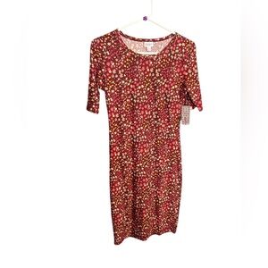 LuLaRoe Red Floral Midi Dress with Yellow and Pink Accents